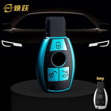 MEC1T1-Negro Cuero Verde- Funda Llave Coche Para Mercedes-Benz