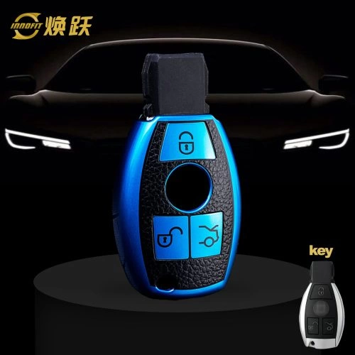MEC1T1-Black Leather Blue- Car Key Cover For Mercedes-Benz