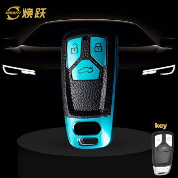 AUA1T1-Black Leather Green- Car Key Cover For Audi