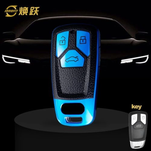 AUA1T1-Black Leather Blue- Car Key Cover For Audi