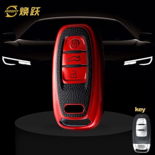 AUB1T1-Black Leather Red- Car Key Cover For Audi