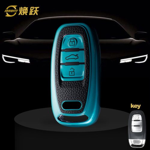 AUB1T1-Black Leather Green- Car Key Cover For Audi