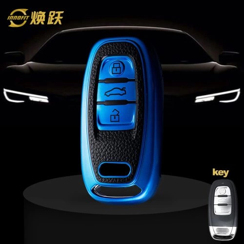 AUB1T1-Black Leather Blue- Car Key Cover For Audi