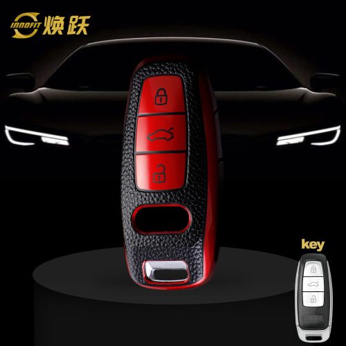 AUC1T1-Black Leather Red- Car Key Cover For Audi