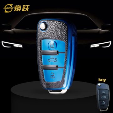 AUD1T1-Black Leather Blue- Car Key Cover For Audi