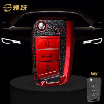 VOA1T1-Black Leather Red- Car Key Cover For Volkswagen
