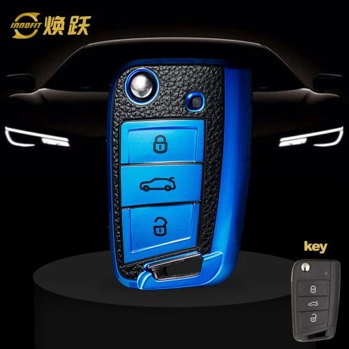 VOA1T1-Black Leather Blue- Car Key Cover For Volkswagen