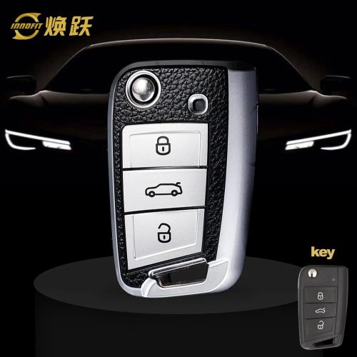 VOA1T1-Black Leather Silver- Car Key Cover For Volkswagen