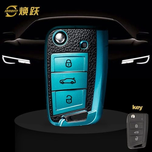 VOA1T1-Black Leather Green- Car Key Cover For Volkswagen