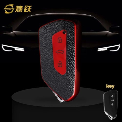 VOC1T1-Black Leather Red- Car Key Cover For Volkswagen