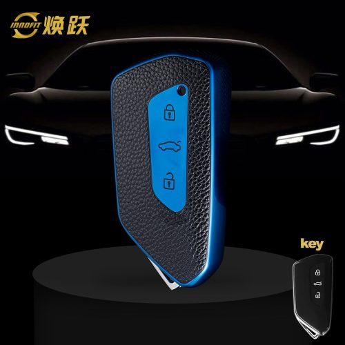 VOC1T1-Black Leather Blue- Car Key Cover For Volkswagen
