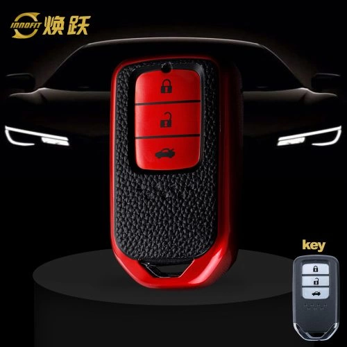 HOA1T1-Black Leather Red- Car Key Cover For Honda