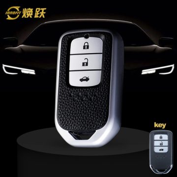 HOA1T1-Black Leather Silver- Car Key Cover For Honda