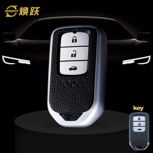 HOA1T1-Schwarzes Leder Silber- Autoschlüsselabdeckung für Honda