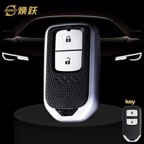 HOA2T1-Black Leather Silver- Car Key Cover For Honda