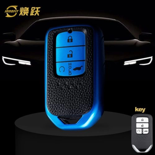 HOA5T1-Black Leather Blue- Car Key Cover For Honda