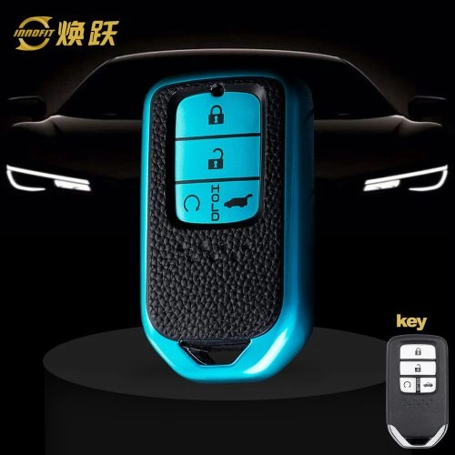 HOA5T1-Black Leather Green- Car Key Cover For Honda