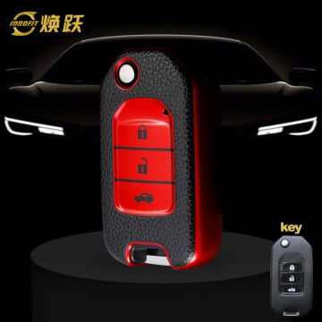 HOC1T1-Black Leather Red- Car Key Cover For Honda