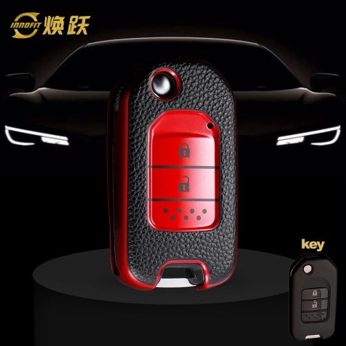 HOC2T1-Black Leather Red- Car Key Cover For Honda