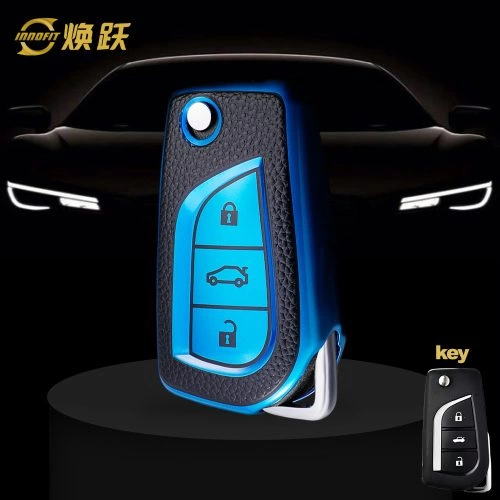 TOA1T1-Black Leather Blue- Car Key Cover For Toyota