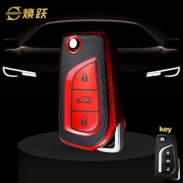 TOA1T1-Black Leather Red- Car Key Cover For Toyota