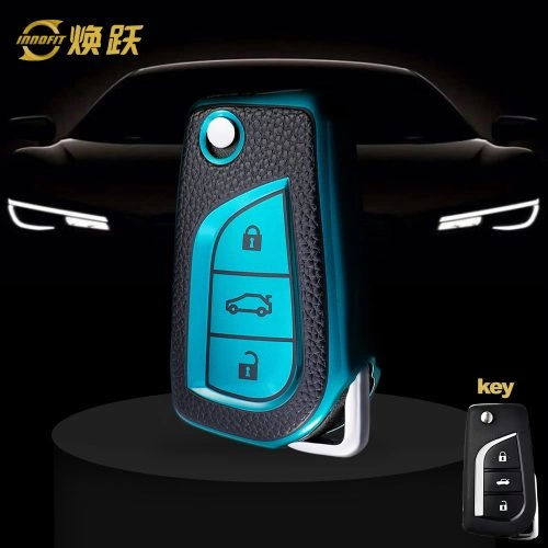 TOA1T1-Black Leather Green- Car Key Cover For Toyota