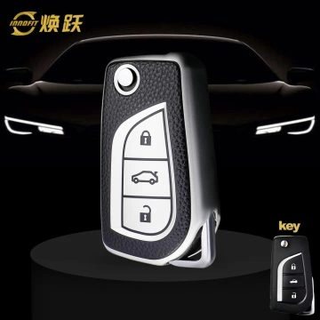 TOA1T1-Black Leather Silver- Car Key Cover For Toyota