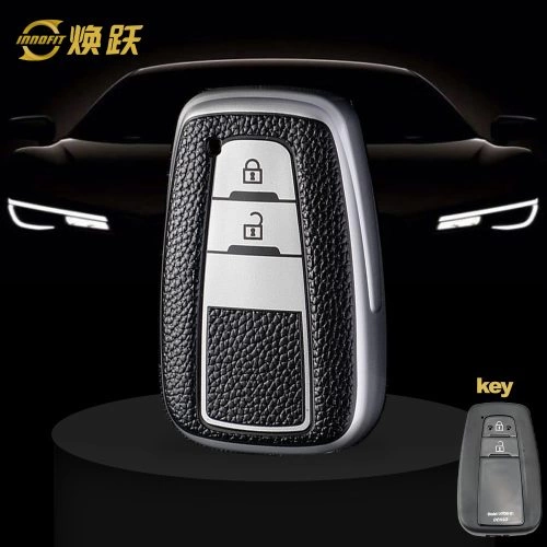 TOB2T1-Black Leather Silver- Car Key Cover For Toyota