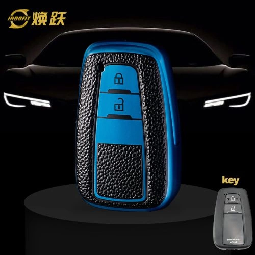 TOB2T1-Black Leather Blue- Car Key Cover For Toyota
