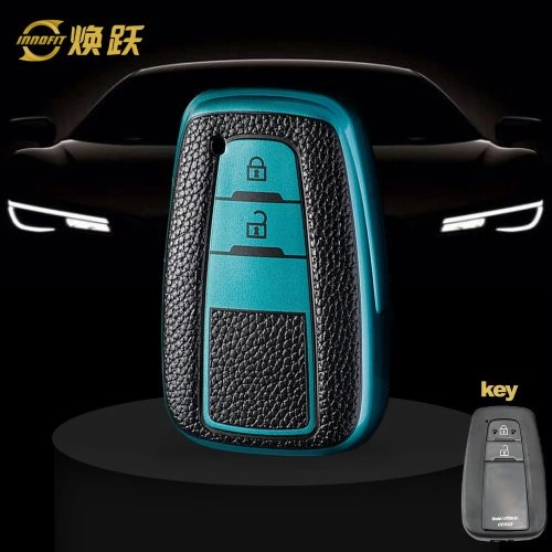 TOB2T1-Black Leather Green- Car Key Cover For Toyota
