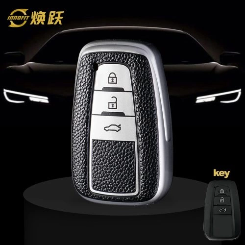 TOB12T1-Black Leather Silver- Car Key Cover For Toyota