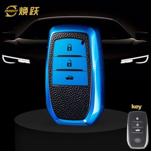 TOC1T1-Black Leather Blue- Car Key Cover For Toyota