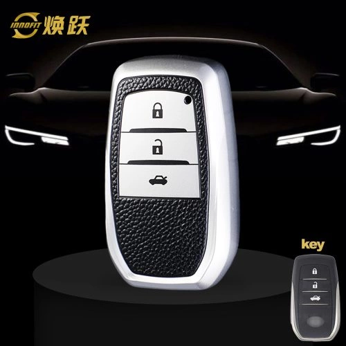 TOC1T1-Black Leather Silver- Car Key Cover For Toyota