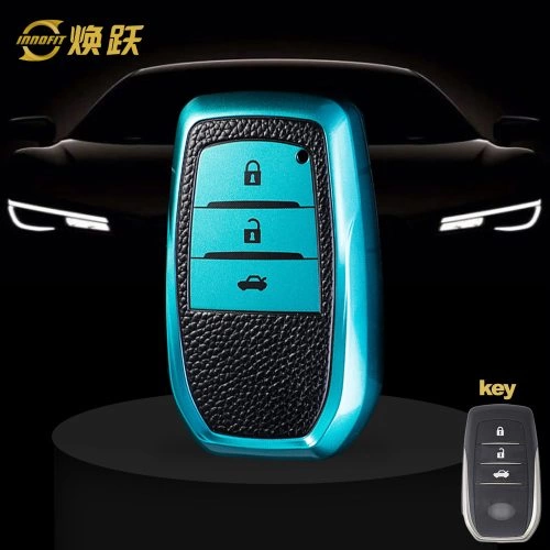 TOC1T1-Black Leather Green- Car Key Cover For Toyota