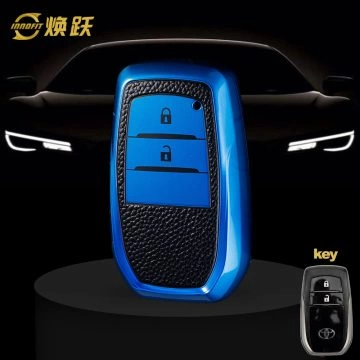 TOC2T1-Black Leather Blue- Car Key Cover For Toyota