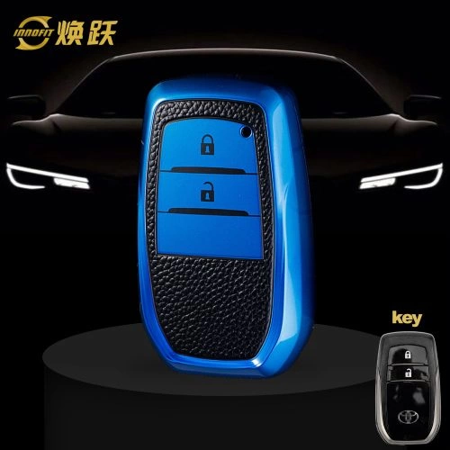 TOC2T1-Black Leather Blue- Car Key Cover For Toyota