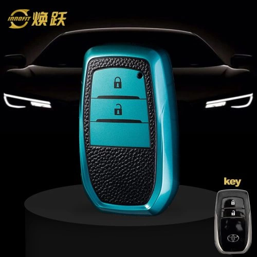 TOC2T1-Black Leather Green- Car Key Cover For Toyota