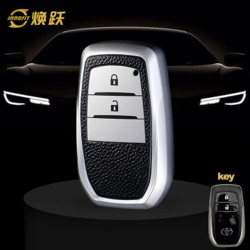 TOC2T1-Black Leather Silver- Car Key Cover For Toyota