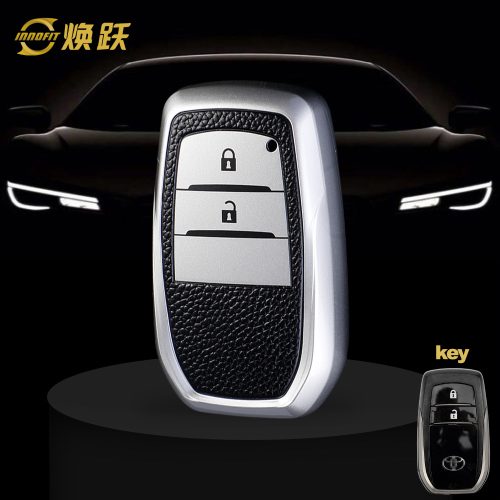 TOC2T1-Black Leather Silver- Car Key Cover For Toyota