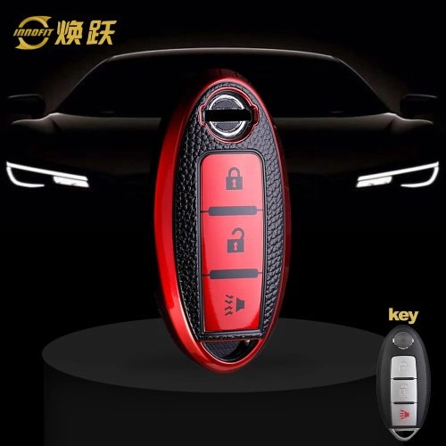 NIB2T1-Black Leather Red- Car Key Cover For Nissan
