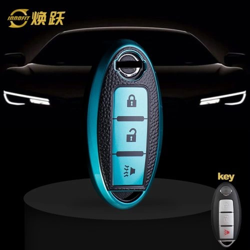 NIB2T1-Black Leather Green- Car Key Cover For Nissan