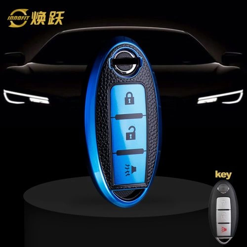 NIB2T1-Black Leather Blue- Car Key Cover For Nissan