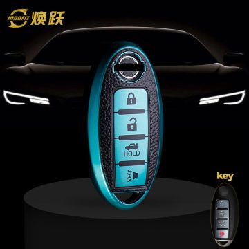NIB5T1-Black Leather Green- Car Key Cover For Nissan