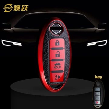 NIB5T1-Black Leather Red- Car Key Cover For Nissan