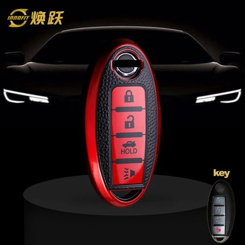 NIB5T1- 블랙 가죽 레드- 닛산용 자동차 키 커버