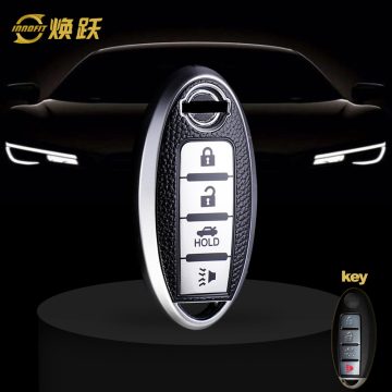 NIB5T1-Black Leather Silver- Car Key Cover For Nissan