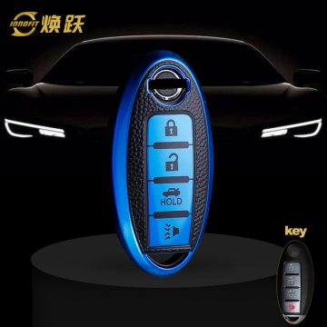 NIB5T1-Black Leather Blue- Car Key Cover For Nissan