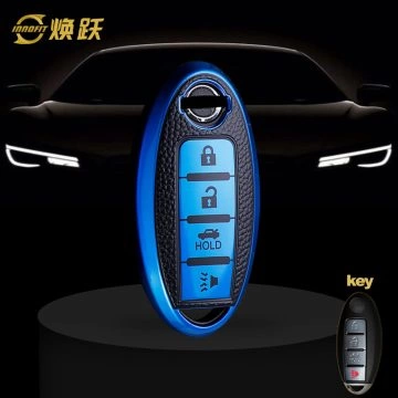 NIB5T1-Black Leather Blue- Car Key Cover For Nissan