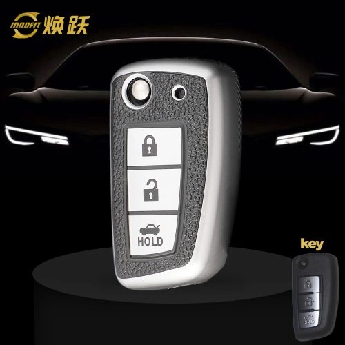 NIC1T1-Black Leather Silver- Car Key Cover For Nissan