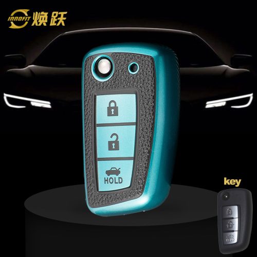 NIC1T1-Black Leather Green- Car Key Cover For Nissan